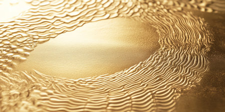 Elegant matte gold background with intricate engraved patterns and light reflections.の素材
