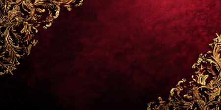 Rich burgundy velvet background with intricate golden accents for regal elegance.の素材