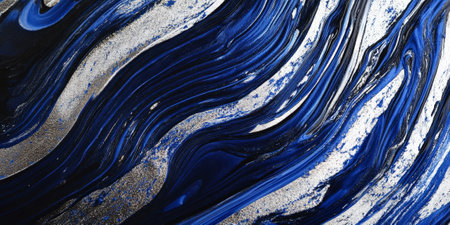 Dark cobalt and platinum striped background with dynamic lines and shimmering effects.の素材