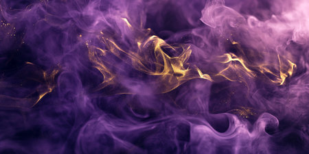Abstract luxury smoke effect in shades of deep purple and gold, elegant ethereal ambianceの素材