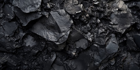 Dark basalt stone background with deep black volcanic rock texture, rough and porous surface.の素材