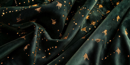 Dark green velvet with gold embellishments, soft luxurious texture, premium elegant aestheticの素材