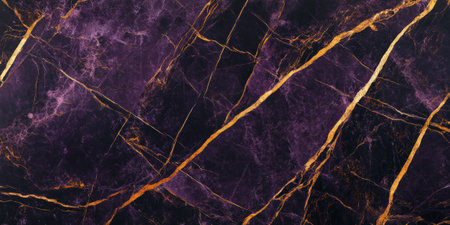 Deep amethyst marble background with dark purple and metallic gold veins, regal gemstone texture.の素材