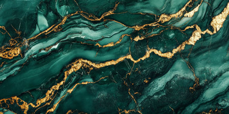 Jade green marble background with golden accents, polished emerald stone, luxurious natural beauty.の素材