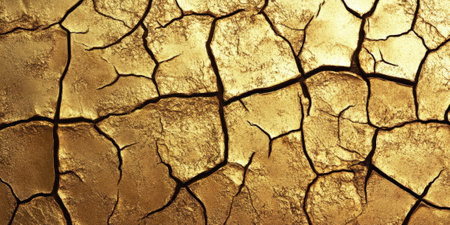 Cracked gold leaf background with aged texture, elegant distressed metallic look.の素材