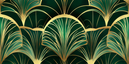 Emerald green and gold luxurious art deco patterns, premium vintage eleganceの素材