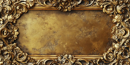 Antique gold frame texture background with elegant carved details, vintage luxury.の素材