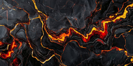 Lava-inspired black marble background with deep fiery red and gold veins, dramatic and intense.の素材