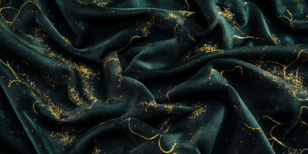Dark green velvet with gold embellishments, soft luxurious texture, premium elegant aestheticの素材