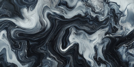Cloudy storm marble background with swirling silver and gray tones, dynamic and atmospheric.の素材