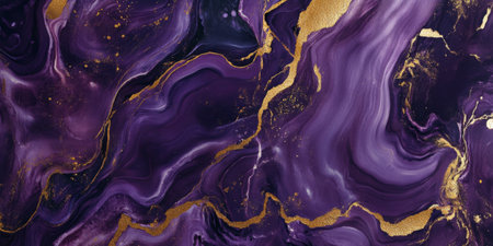 Royal purple marble background with rich violet and metallic gold veining, luxurious elegance.の素材
