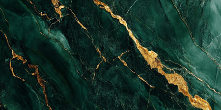 Rich forest green marble with golden veins, elegant natural luxury textureの素材