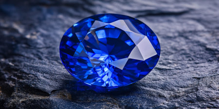 High-gloss blue sapphire stone background with deep oceanic gemstone tones.の素材