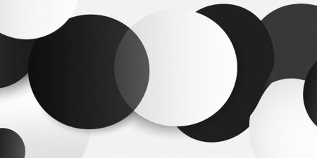 A black and white background with circular abstract shapes and soft gradients. The smooth, rounded forms create a harmonious and balanced effect, ideal for peaceful visual content, creative branding, or minimal art.の素材