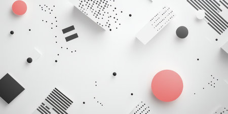 A minimalist white background with abstract, soft geometric patterns scattered in subtle arrangements. This design creates a modern, futuristic effect that is perfect for tech-related designs, digital art, or cutting-edge branding.の素材