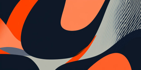 A bold, modern abstract background using three colors--dark navy blue, neon orange, and light gray. The sharp contrast and geometric shapes create a dynamic, contemporary design, perfect for tech branding or digital art projects.の素材