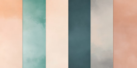 A nostalgic background with warm sepia, faded teal, and soft peach hues blending together in a smooth, dreamy gradient. The colors evoke vintage memories and a sentimental atmosphere, perfect for retro-inspired designs or storytelling visuals.の素材