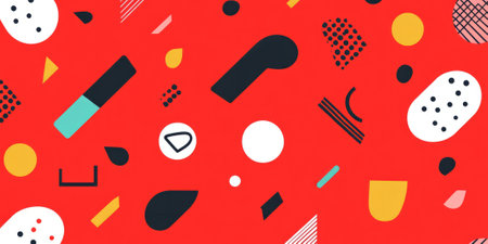 A bright red background with small, repeating geometric shapes in a tessellation pattern. The modern design is perfect for contemporary branding, tech projects, or minimalistic visuals with a bold twist.の素材