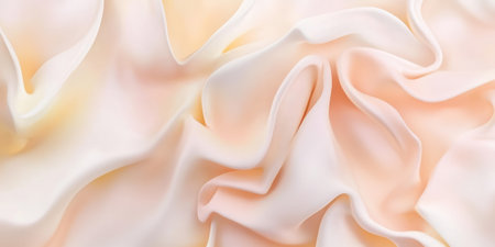 A peach fuzz abstract background with smooth, flowing curves blending pastel peach, soft yellow, and white, creating a sense of natural softness.の素材
