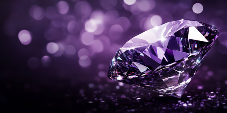 A dark violet diamond background with soft light reflecting from each facet, creating a glowing effect. The deep purple hue and sparkling gems add a premium, sophisticated feel, perfect for luxurious events or fashion campaigns.の素材