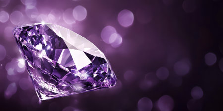 A brilliant amethyst purple diamond background with sparkling gems that catch light from every angle. The deep color and sparkling effect create a rich, luxurious backdrop, perfect for exclusive events or premium product designs.の素材