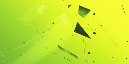 A bright lime green background with geometric, angular shapes scattered across the design. The bold, modern composition is perfect for tech branding, digital art, or futuristic visual projects.の素材