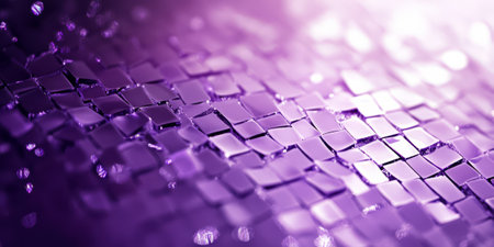 A mosaic-inspired lilac abstract background with small geometric glass-like tiles in varying shades of purple, reflecting light for a sparkling and textured look.の素材