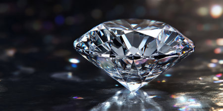 A glimmering diamond surface with soft light reflecting off individual facets, creating a sparkling effect. The background features intricate diamond patterns, adding luxury and elegance, perfect for high-end fashion, jewelry branding, or chic decor.の素材