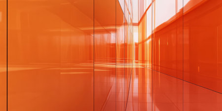 A glassy burnt orange abstract background with soft, curved reflections and a smooth, high-gloss finish, mimicking modern architecture.の素材