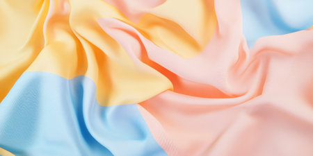 A non-seamless background where soft transitions of peach fuzz, chambray blue, and sunshine yellow create a vibrant and dynamic visual effect.の素材