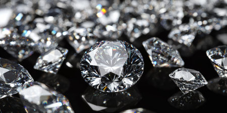 A diamond-encrusted background with sharp, geometric patterns creating a dazzling effect. The play of light from the reflective surfaces brings depth and intrigue, making it ideal for modern art, exclusive branding, or luxury designs.の素材