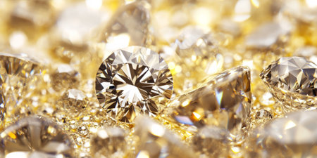 A luxurious gold backdrop adorned with sparkling diamonds placed strategically throughout the composition. The glittering diamonds reflect light, enhancing the richness of the background, making it ideal for premium product launches and exclusive events.の素材