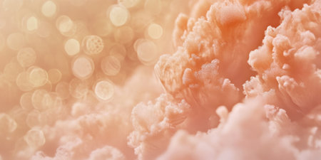 A peach fuzz abstract background with a bokeh effect, where soft peach and pink circles blur together for a dreamy, gentle look.の素材