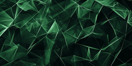 A bold dark green background with contrasting, sharp, angular lines creating an abstract geometric pattern. The intense color and structure make it ideal for modern branding, tech visuals, or art projects with a dynamic edge.の素材