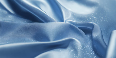 A glowing chambray blue abstract background with soft bokeh light effects, featuring tiny floating particles that add depth and a magical, atmospheric feel.の素材