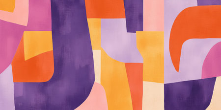 A non-seamless abstract geometric design with bold, structured lines in burnt orange, pastel lilac, and peach fuzz, creating a striking, modern look.の素材