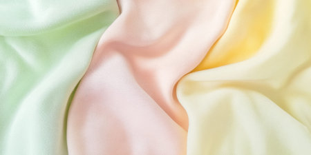A nostalgic pastel background with soft pistachio green, pale blush pink, and faded sunflower yellow, blending together in a soft, watercolor texture.の素材