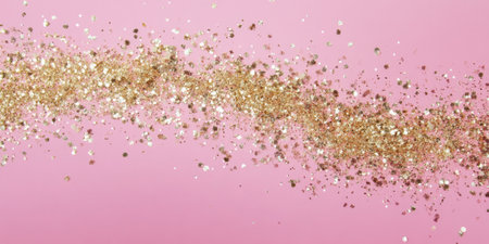 A deep pink background with soft, scattered particles of gold and silver, giving it a sparkling, glamorous feel. Ideal for luxury branding, festive designs, or high-end digital art.の素材