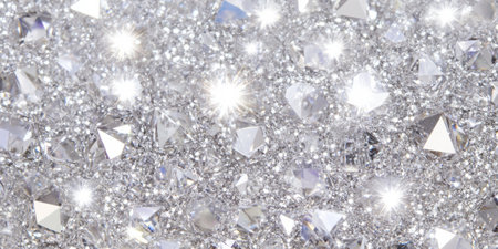 A glistening diamond surface with tiny facets that reflect light in all directions. The sparkle creates a hypnotic and luxurious feel, ideal for high-end product photography, jewelry ads, or exclusive fashion branding.の素材