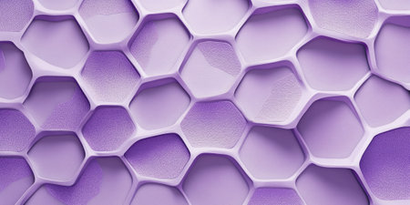 A modern lilac abstract background with geometric patterns, including interlocking hexagons and triangles, subtly textured with a metallic purple sheen for a high-end, stylish look.の素材