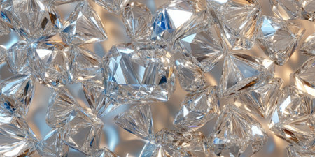 A close-up shot of a polished diamond cluster, each gem catching light and scattering reflections across the surface. The crisp, sparkly texture exudes opulence, making it perfect for showcasing luxury brands, advertisements, and digital art.の素材