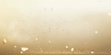 A soft, pale gold glitter backdrop, with tiny, shimmering particles scattered throughout. The subtle metallic shine creates an elegant effect, perfect for sophisticated event designs or high-end product branding.の素材