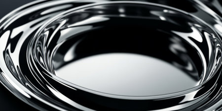Shiny chrome-plated background with a mirror-like finish and subtle engraving. The surface reflects light and surrounding objects, creating an elegant and luxurious feel suitable for high-end branding, jewelry, and fashion design.の素材