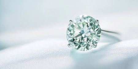 A soft mint-colored diamond surface, reflecting light and shimmering with brilliance. The delicate glow adds a fresh, elegant touch, perfect for modern branding, fashion photography, or luxurious event promotions.の素材