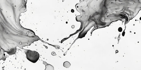 A textured gray background with scattered, faint ink blots creating an abstract, organic pattern. The random design gives it an artistic, free-flowing feel, making it ideal for creative portfolios or experimental designs.の素材