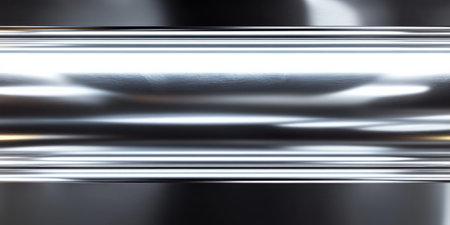 Polished chrome metal background with high-gloss reflections and smooth mirror-like surface.の素材