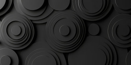 A striking black and white background with a series of concentric circles, gradually decreasing in size. The smooth gradient effect gives it a sense of depth, ideal for modern digital art, corporate branding, or web visuals.の素材