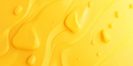 A sunshine yellow abstract background with scattered liquid-like drops of color, creating a fresh and vibrant design that feels full of life.の素材