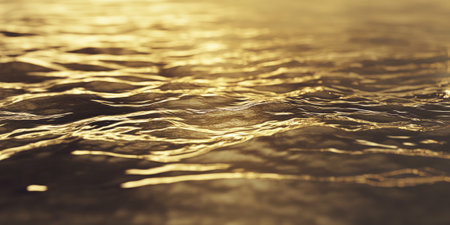 Elegant golden ripples background with soft metallic waves spreading outward.の素材