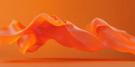 A vibrant orange background with abstract, wavy shapes layered on top, creating a sense of fluidity and motion. Perfect for fashion projects, creative advertising, or dynamic web visuals.の素材